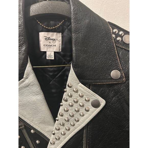 Disney x Coach limited edition leather color block Mickey Moto jacket w/ studs - Picture 4 of 8